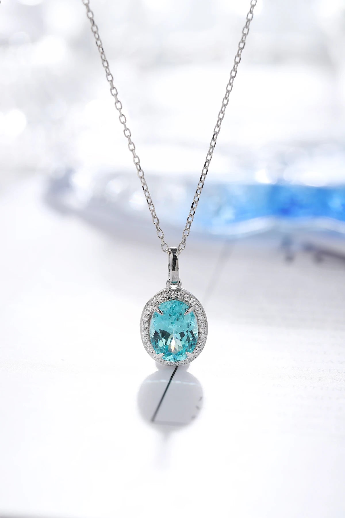 Gemfiori High Quality LuxuryJewelry Necklace Lab Grown Paraiba Gemstone Sterling Silver Women Accessories for Party Customized Acceptable