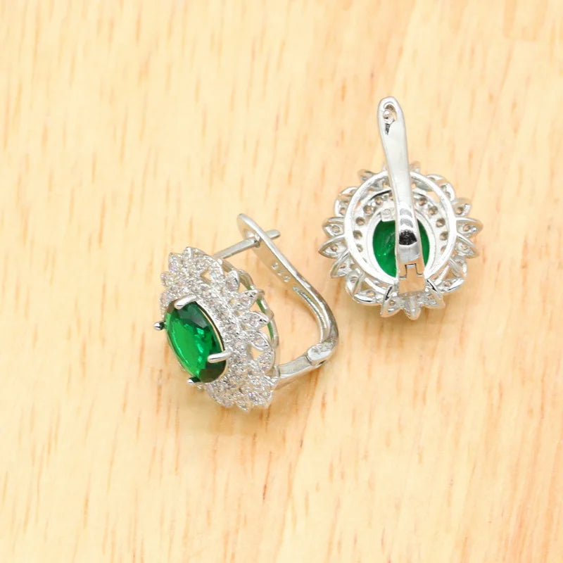 XOTICA Custom Green Purple Zircon Jewelry Set for Women Classic Wedding Bracelet Hoop Earrings Necklace Rings Gift Box for Parties
