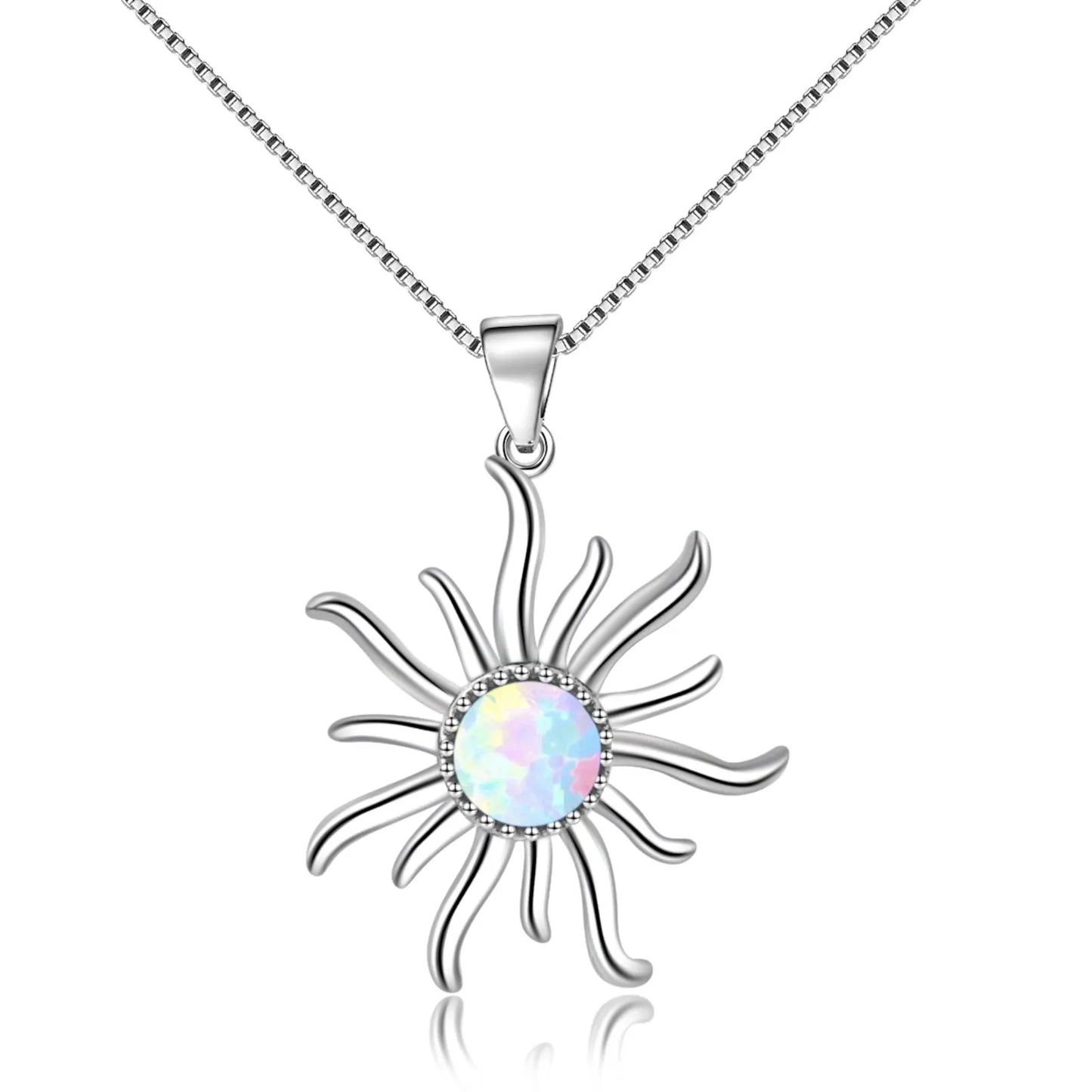 Shimmering Sunburst Necklace Aobao Opal Inlaid Center Stone Pendant Jewelry