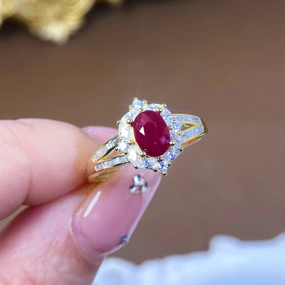 Gioiellieri 925 Sterling Silver Rhodium Plated Gemstone Ring Natural Ruby Prong Set Certified Engagement Anniversary Gift Parties Everyday