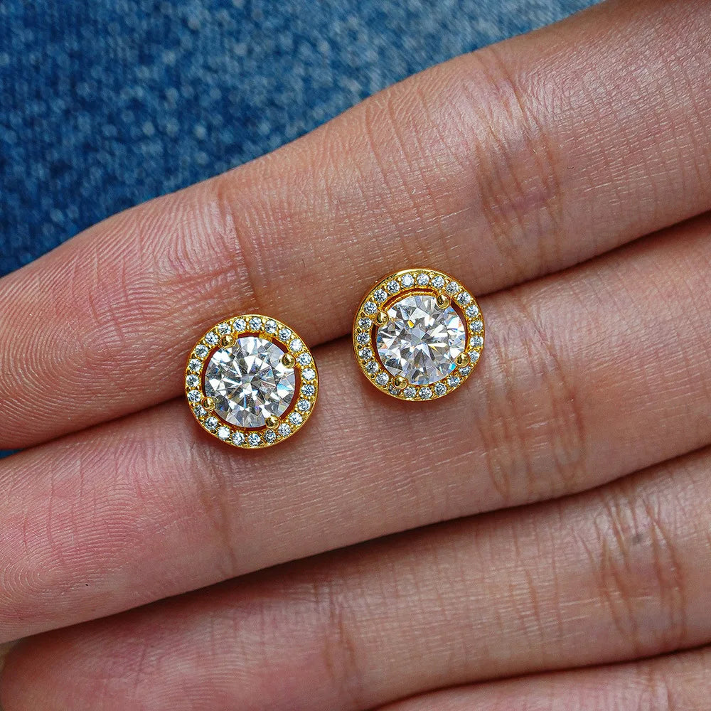 ArtistA High Quality S925 Sterling Silver 18k Gold Plated Round Jewelry Set Vintage VVS1 GRA Moissanite Pendant Necklace Earrings Set