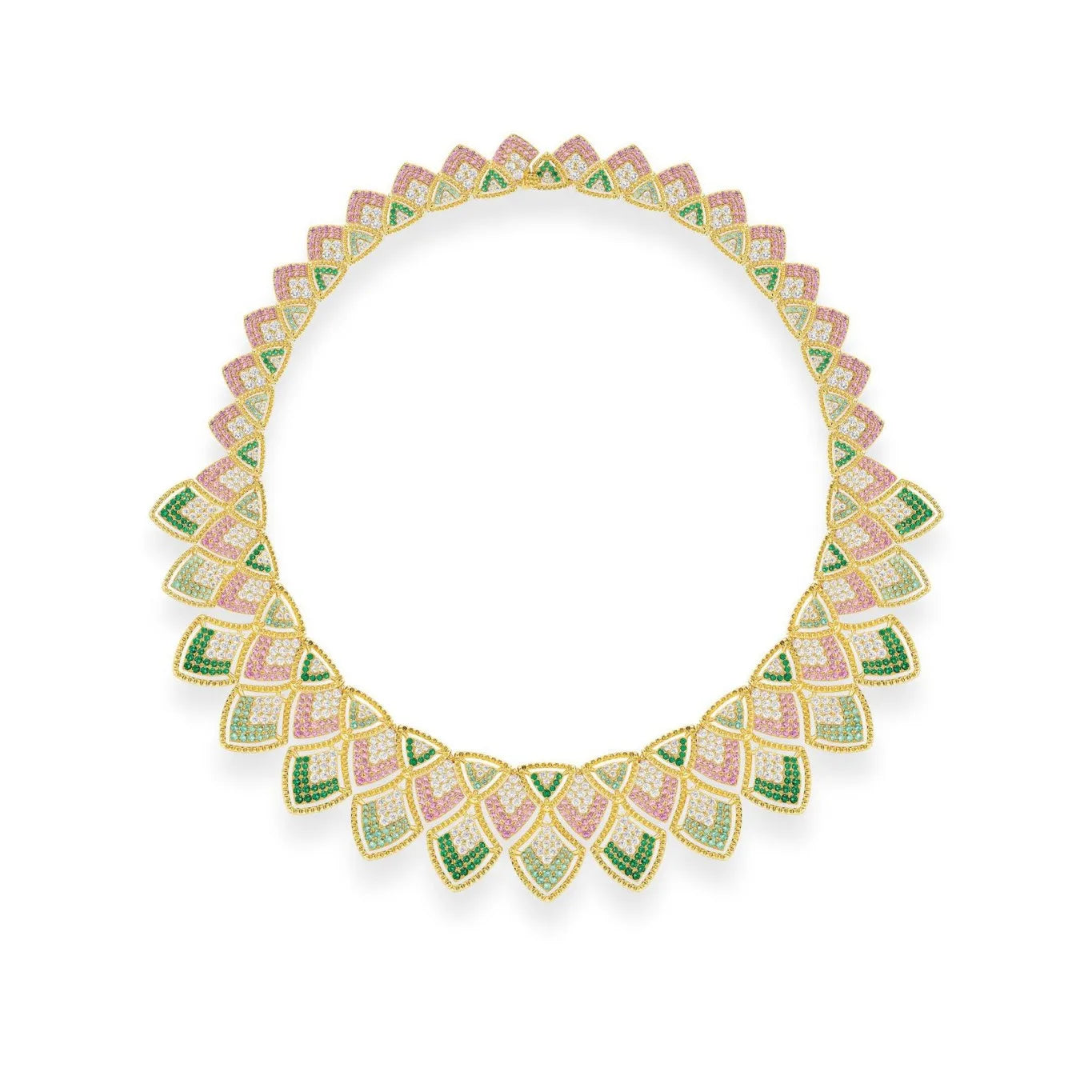 New Gradient Colorful Zirconia Paved Hollow Dragon Scale Design Chocker Gold Plated Luxury Earring Necklace Wedding Jewelry Set