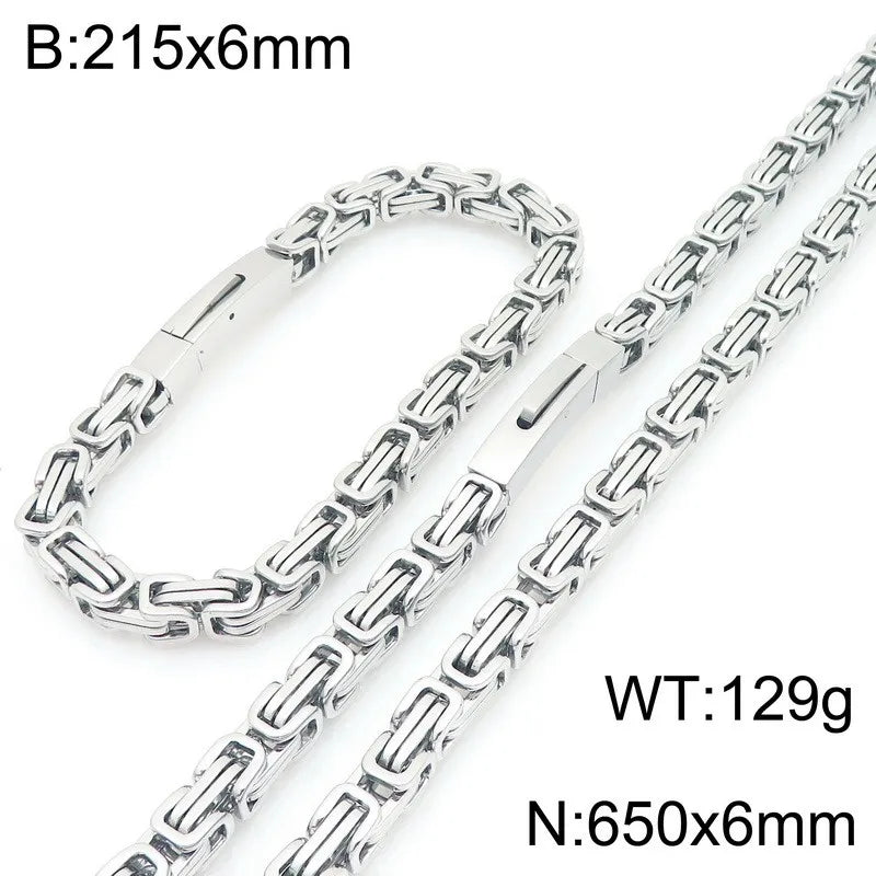 REBEL European American Unique Punk Trendy Vacuum Plated Stainless Steel Imperial Chain Magnetic Buckle Men's Bracelet Set