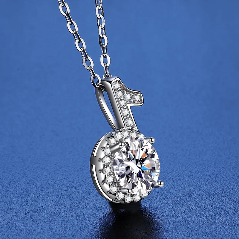 Fine 925 Silver Bezel Set Round Cut 1ct VVS Colored Moissanite Jewelry New Trendy Fashion Layer Musical Note Necklace for Women