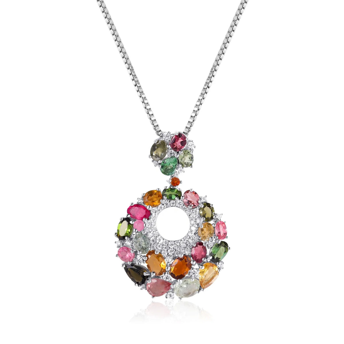 ArtistA W0448 Abiding Manufacturer Beautiful Design Mix Color Natural Tourmalines 925 Silver Circle Wreath Pendant Necklace Jewelry
