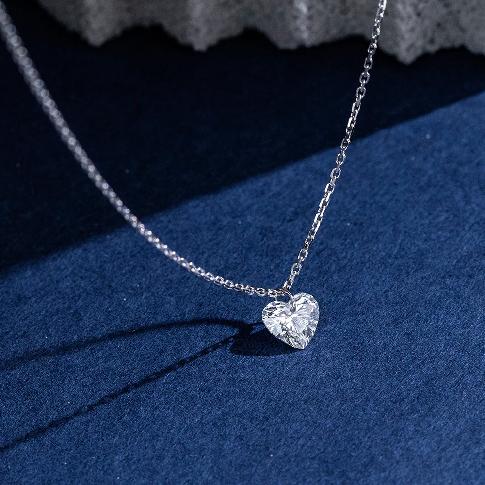 Gemfiori MSN-956 9k with 1ct Loose Heart Lab Grown Diamond Pendant Necklace for Woman Custom Jewelry Valentine's Gift for Girlfriend