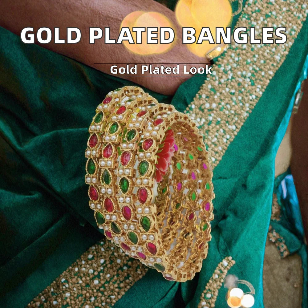 PADMAWATI Private Limited Indian Traditional Luxury Tungsten Gold Plated High Quality Multi Color Women's Bangles Set Engagement
