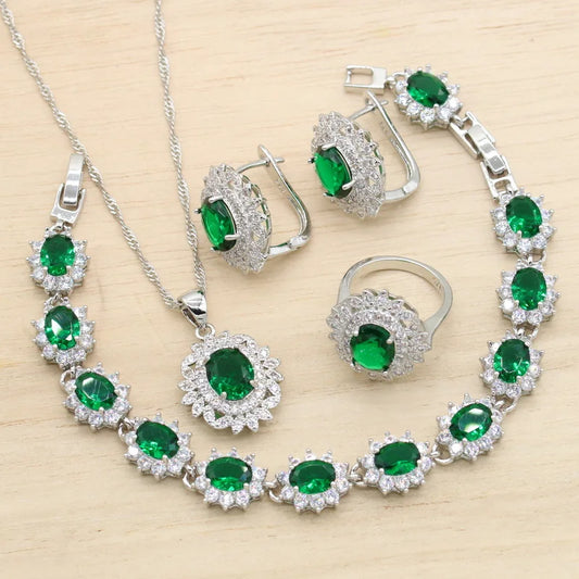 925 Silver Custom Women's Wedding Jewelry Set Zircon Earrings Pendant Necklace Bracelet Ring Gift Set Alloy Material for Parties