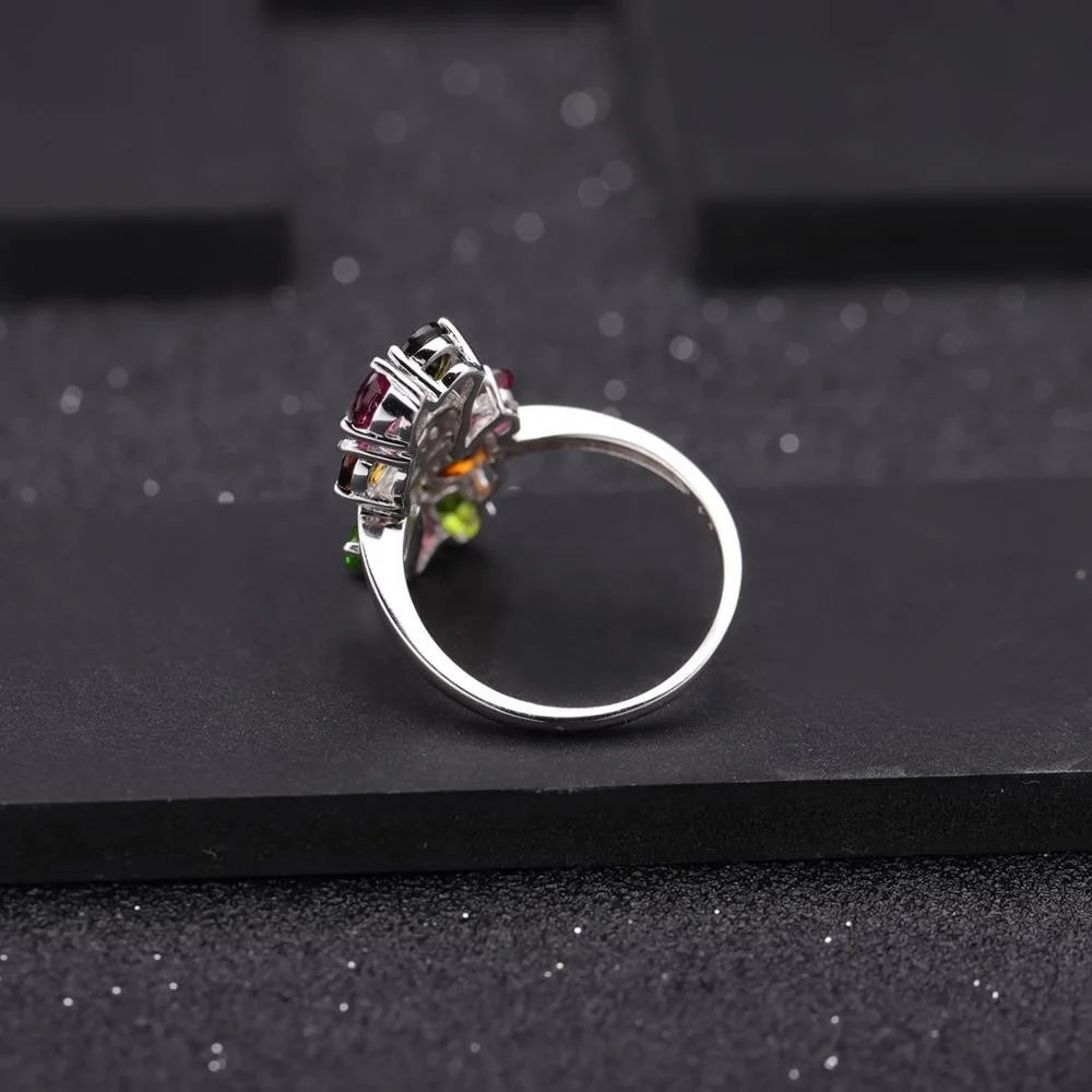 ArtistA Abiding Factory 925 Sterling Silver Mix Gemstone Rings Natural Chrome Diopside Rhodolite Garnet Tourmaline Ring for Women Fine
