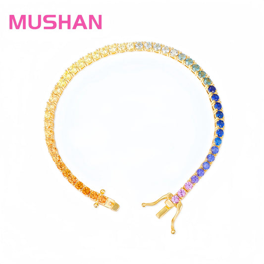 MUSHAN Jewelry Factory Lab Grown Gemstones Rainbow Colorful Tennis Chain Bracelet 925 Sterling Silver Hip Hop Jewelry Bracelets
