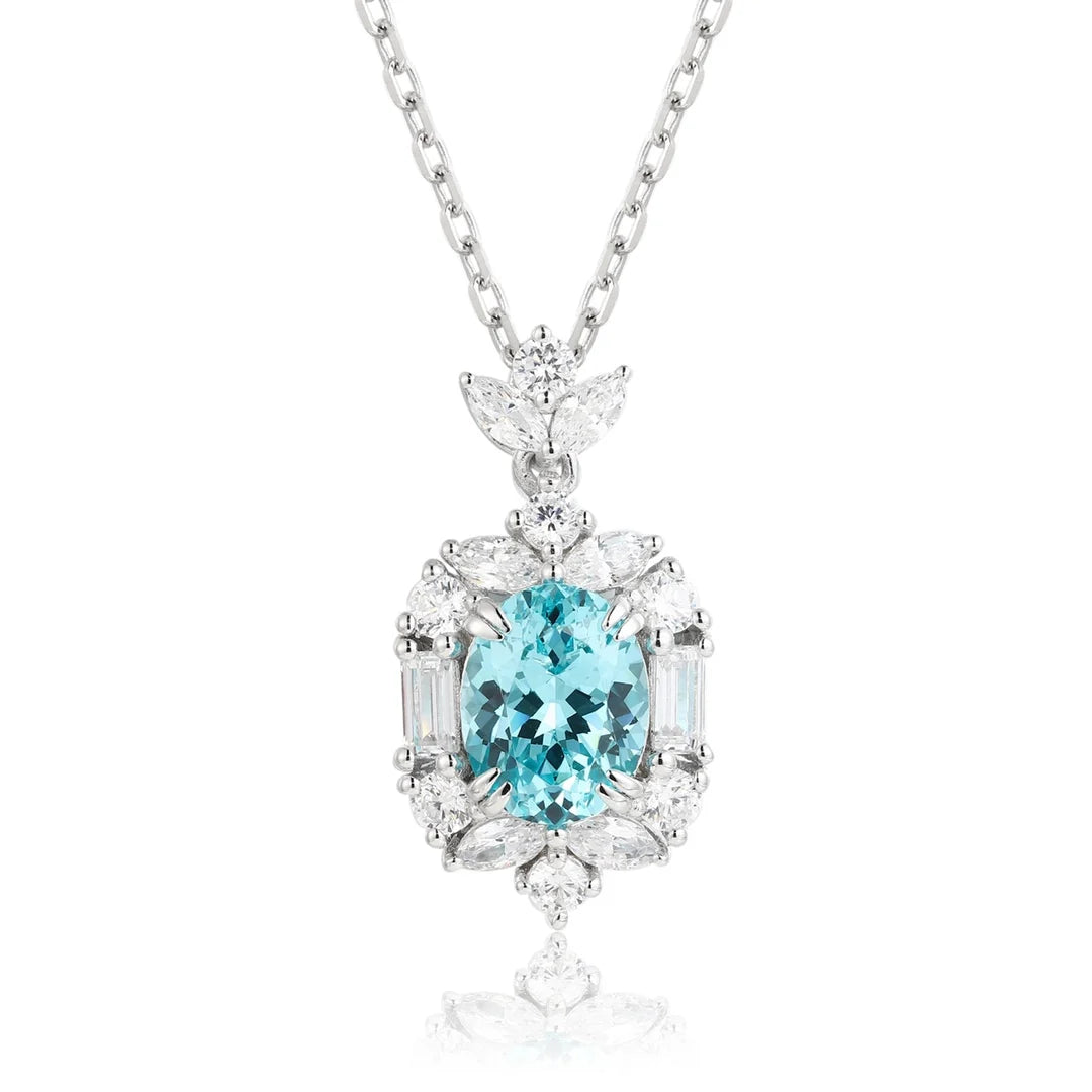 Gemfiori Anster 925 Sterling Silver High-quality Cultivated Paraiba Necklace - Suitable for Parties or As a Gift