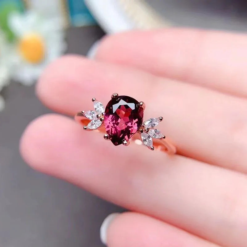 Natural Garnet Rhodium Plated 925 Sterling Silver Minimalist Oval Cut Engagement Ring for Weddings and Parties