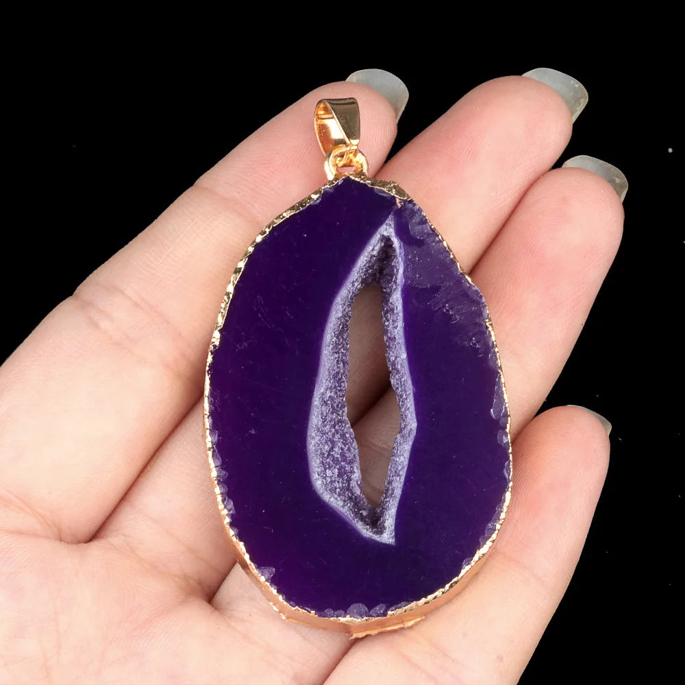 XOTICA Natural Stones Agate Crystal Pendant Gold Plated Gemstone Druzy Necklace Pendants for Women Fashion Jewelry