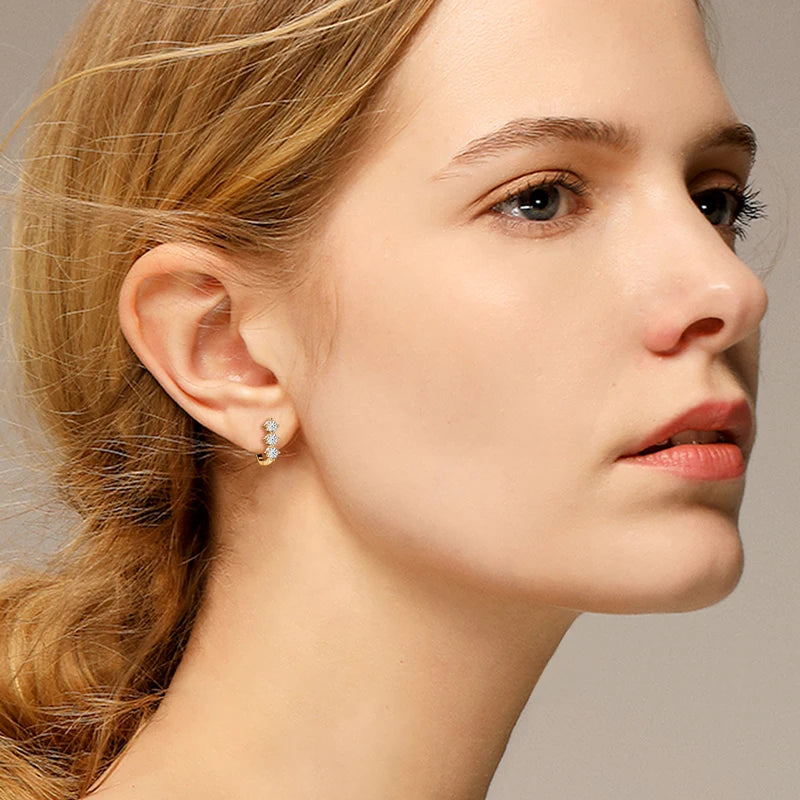 Cute Minimalist Wholesale Jewelry Sets 3mm D VVS1 Moissanite 925 Silver 14K Gold Plated Certified U Shaped Huggies Hoop Earrings