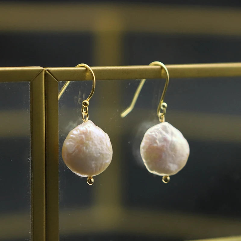 925 Silver High Sense Simple Pink Baroque Pearl Elegance Drop Earrings White Zircon for Women Fashion Wedding Jewelry