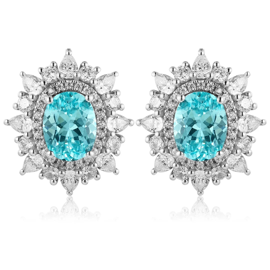 Gemfiori Anster High Quality Lab Grown Paraiba Oval Cut S925 Silver Earring Stud Dainty Gemstone Earrings for Women Daily Wear Gift