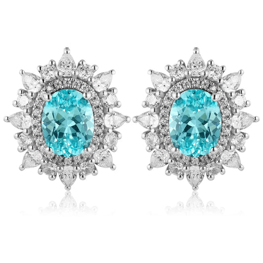 Gemfiori Anster High Quality Lab Grown Paraiba Oval Cut S925 Silver Earring Stud Dainty Gemstone Earrings for Women Daily Wear Gift