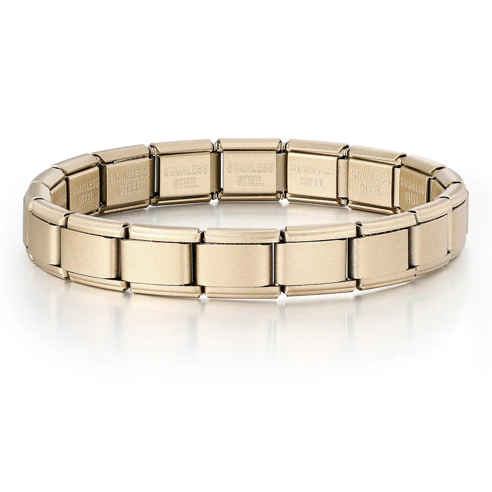 REBEL FASHIONISTA LAMOON Simple Colorful Width 9mm Elastic Link Chain Stainless Steel Bangle on Hand Jewelry DIY Making Italian Charm Bracelet