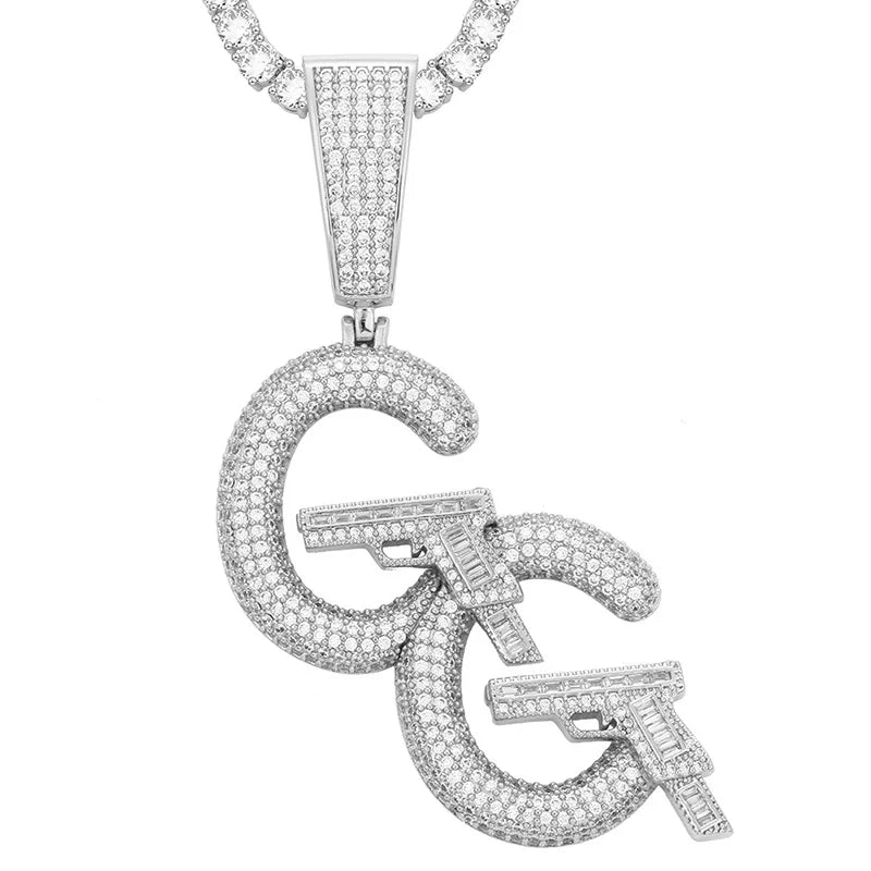 BiG-BOSS Hot-selling New Innovative Double GG Pistol Pendant Micro-set Full Moissanite Luxury Hip-hop Trendy Silver Brand Necklace Unisex
