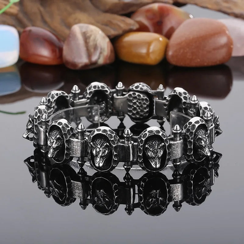 KALEN 230mm Punk Stainless Steel Wolf Head Charms Links Bracelet for Men