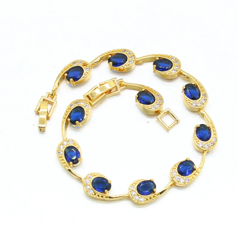 XOTICA New Design Gold Jewelry Set for Women Blue Crystal Stud Earrings Necklace Pendant Ring Bracelet Wedding Gift Box Zircon Main