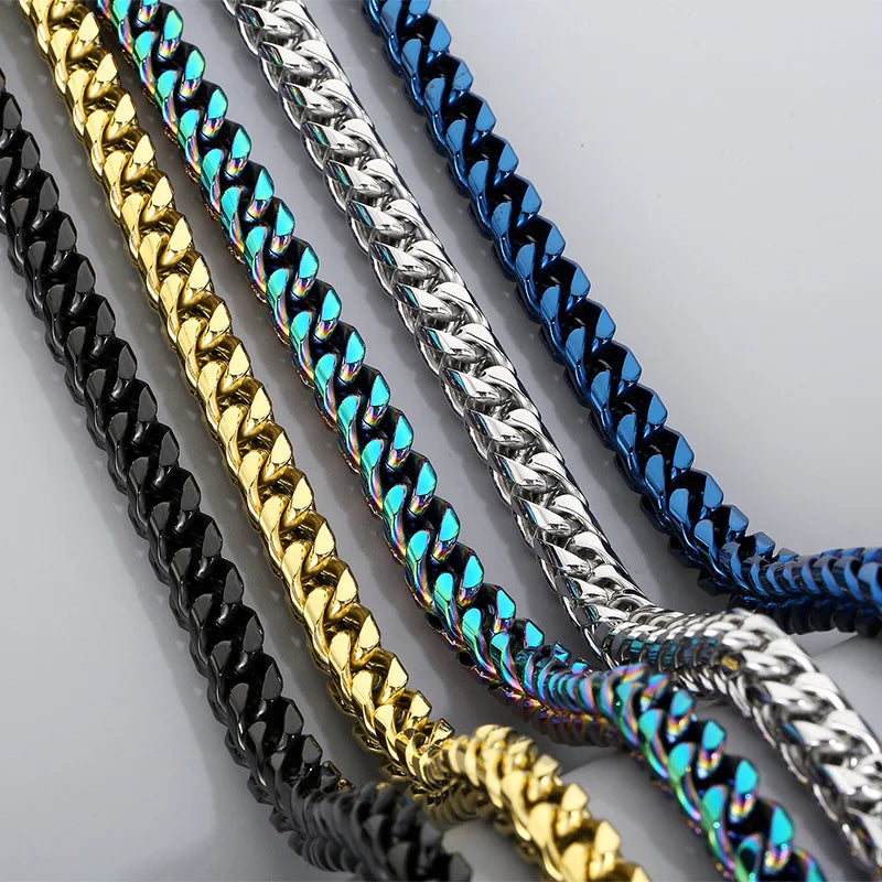 REBEL 650mm Fashion Gold/Silver/Black/Blue/Rainbow Stainless Steel Herringbone Chain Link Necklace
