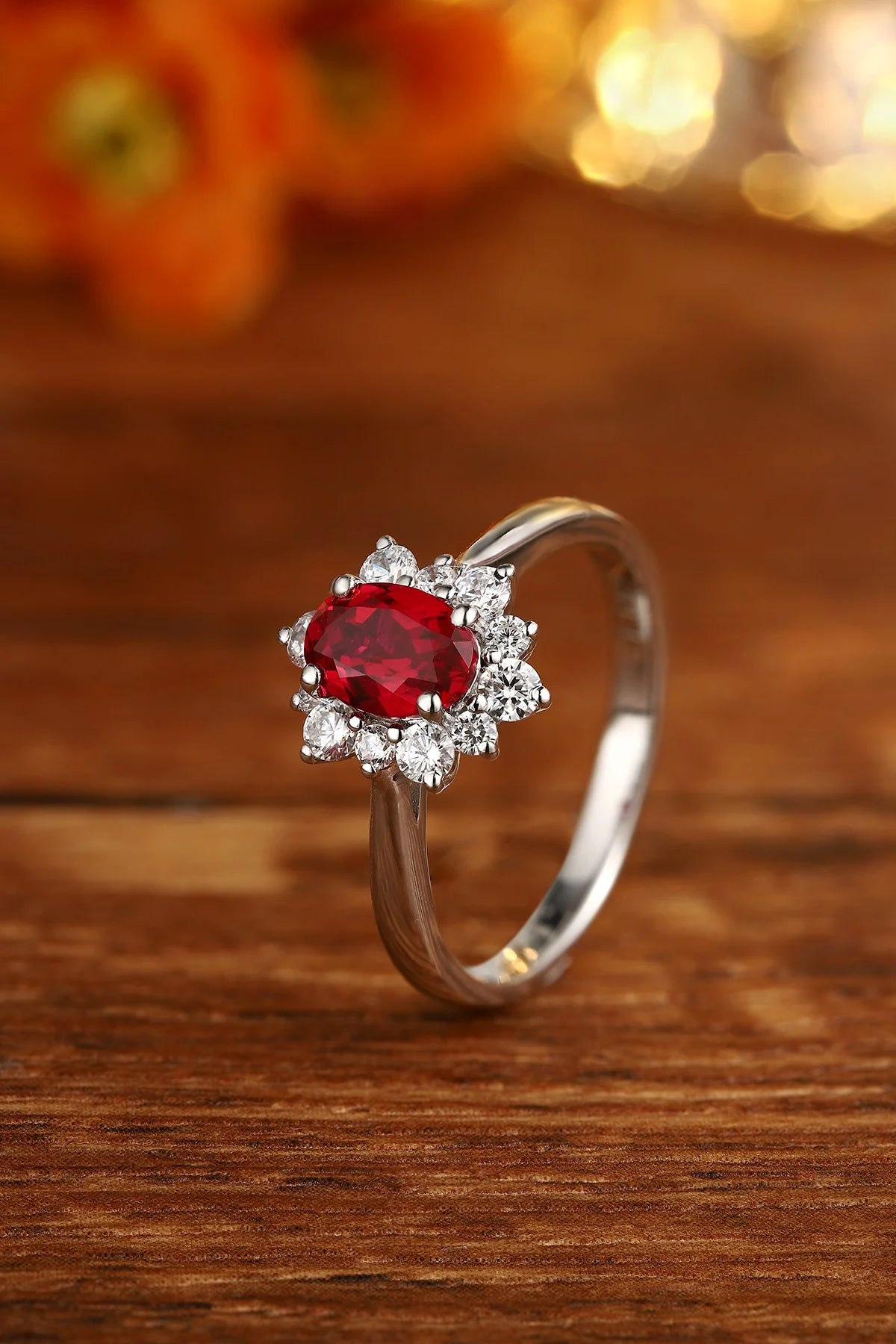 Gemfiori Jewelry Trendy High Quality S925 Silver Cultivated Ruby Ring Unisex Engagement Ring for Wedding Party or Gift