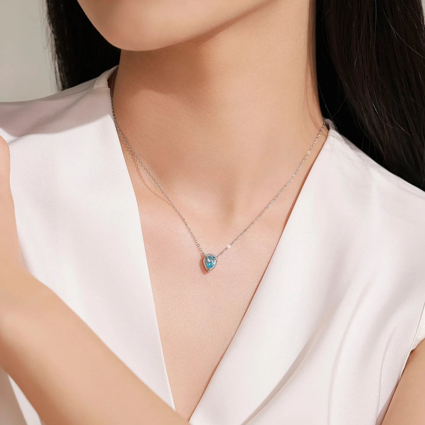 925 Sterling Silver Fresh Water Droplet Ocean Gemstone Earring Necklace Elegant Mermaid Tears Luxury Jewelry Gift Set