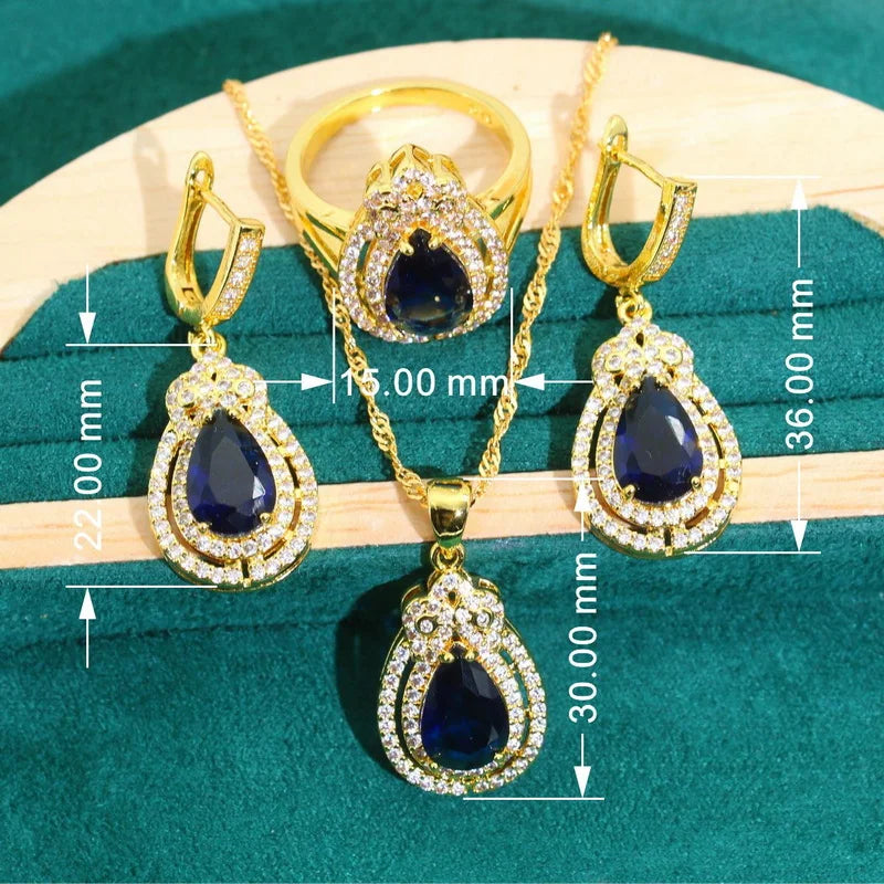 XOTICA Blue Zircon Jewelry Set for Women Gold Color Earrings Necklace Pendant Ring for Party Wedding Great Birthday Gifts for Friends