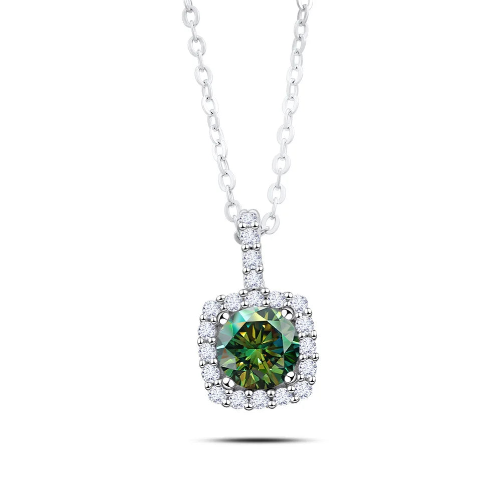 Factory 925 Sterling Silver Square Bezel Set Round Cut 1ct VVS GRA Colored Moissanite Jewelry Trendy Women Necklace Jewellry