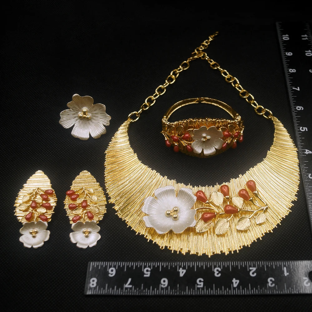 Zhuerrui Italian Big Block Pattern Jewelry Set Copper Real Gold Plated Jewelry Sets Luxury Western Wedding Jewellery Gift H00497