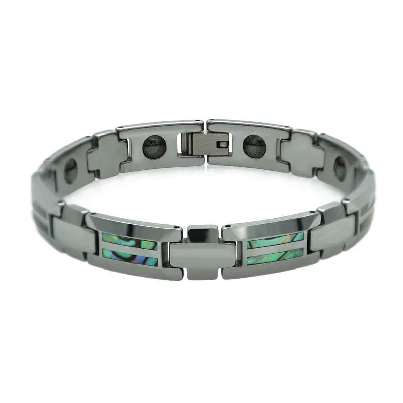 Fashion Men's Tungsten Carbide Magnetic Chain & Link Bracelet with Geometric Wood Inlay-Trendy Anniversary Gift
