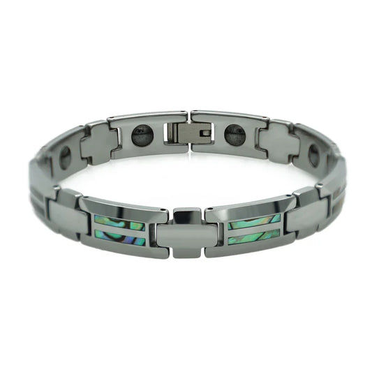 REBEL Fashion Men's Tungsten Carbide Magnetic Chain & Link Bracelet with Geometric Wood Inlay-Trendy Anniversary Gift