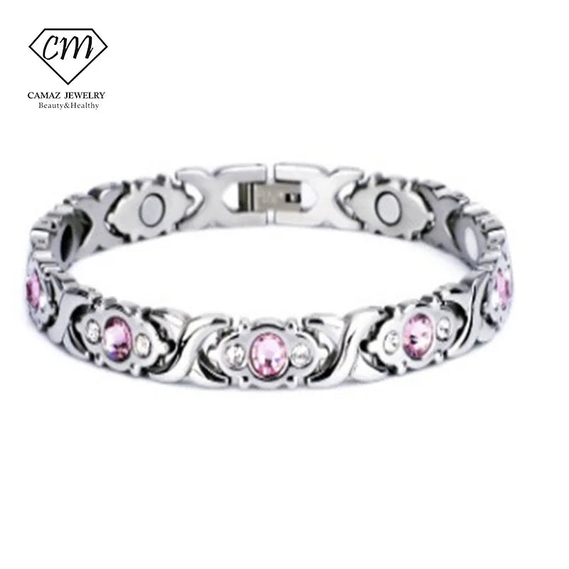 Cross-Border Natural Diamond-Inlaid Magnetic Therapy Pearl Women's Jewelry Vacuum-Plated Bracelets & Bangles Model KM9050 Stock