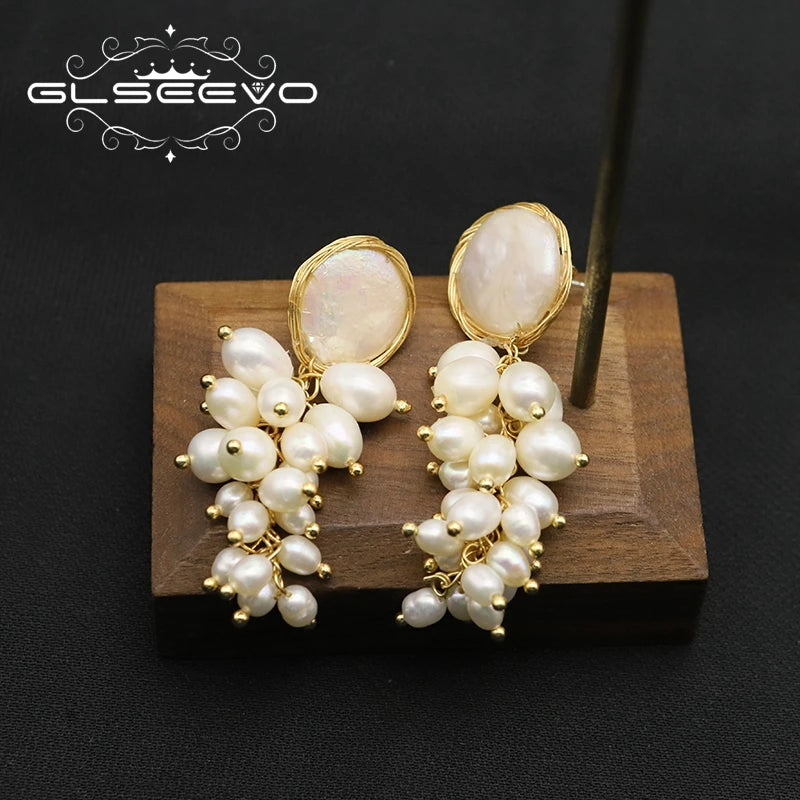 Freshwater Pearls Grape String Handmade Drop Earrings 2022 Luxury Baroque Gold Plated Dangle Earrings for Girls Women Jewellery