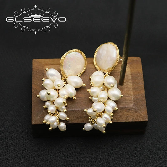 Freshwater Pearls Grape String Handmade Drop Earrings 2022 Luxury Baroque Gold Plated Dangle Earrings for Girls Women Jewellery