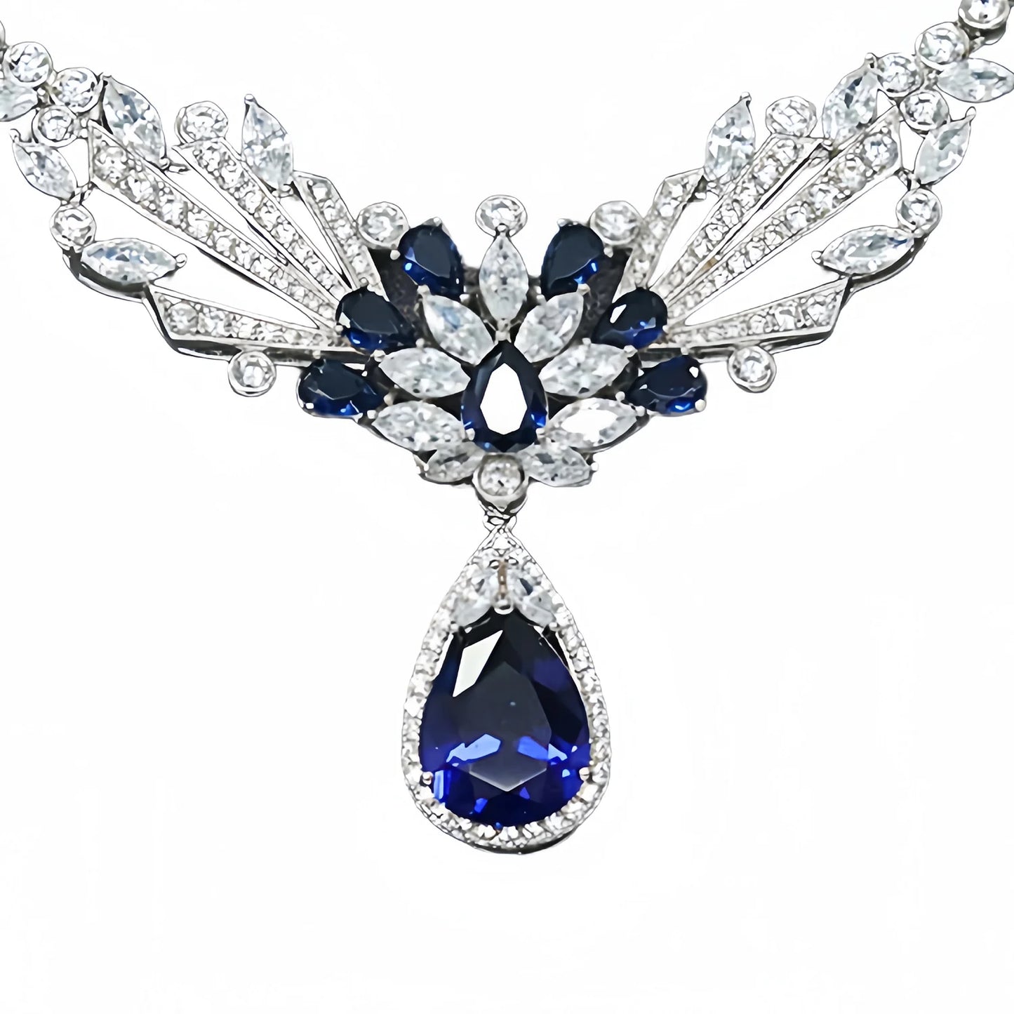 MUSHAN Luxury Rhodium Plated 925 Sterling Silver High Carbon Diamond Synthetic Sapphire Water Drop Shape Pendant Necklace