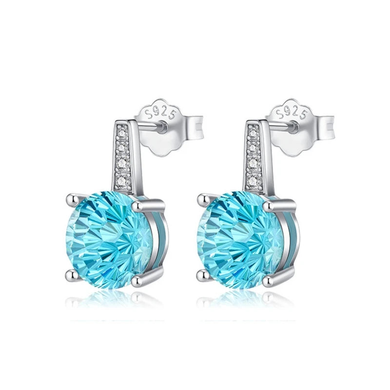S&S Aqua Blue Zircon 925 Silver Jewellery Set | Fireworks Cut Rhodium Plated Ring, Necklace & Earrings | S&S Collection