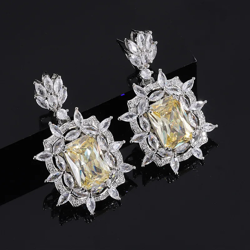 Gemfiori Fashionable Temperament Yellow Zircon Necklace Simple and Versatile Princess Candy Earrings Open Ring Set
