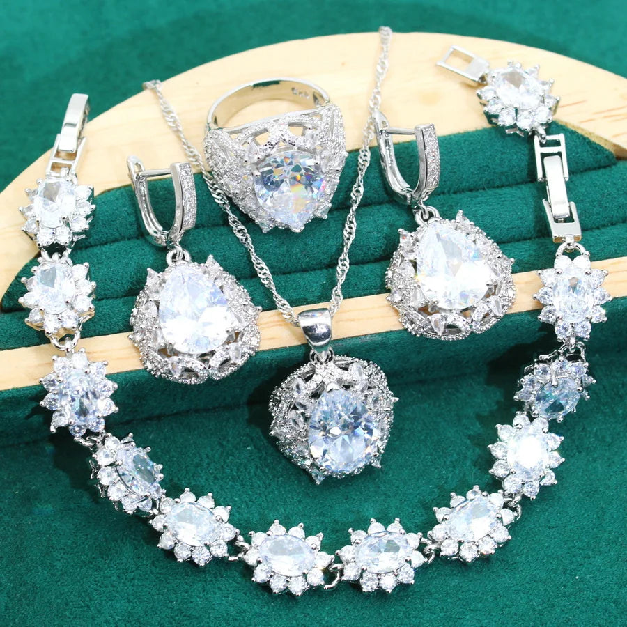 XOTICA Luxury 925 Silver Women's Jewelry Sets Blue Zircon Classic Wedding Earrings Rings Bracelets Pendant Necklace for Parties Gifts
