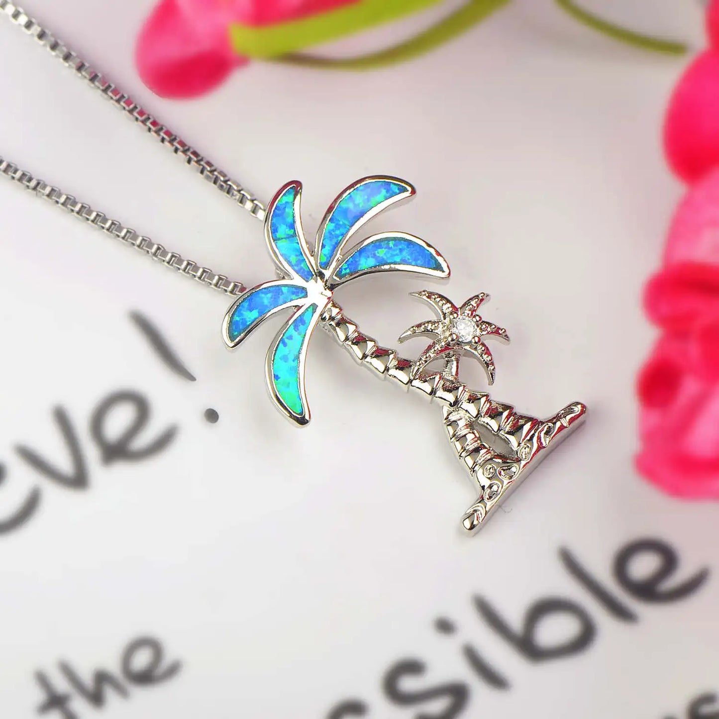 Chic Beach Motif Necklace Aobao Palm Tree Inlaid Pendant Fashion Jewelry