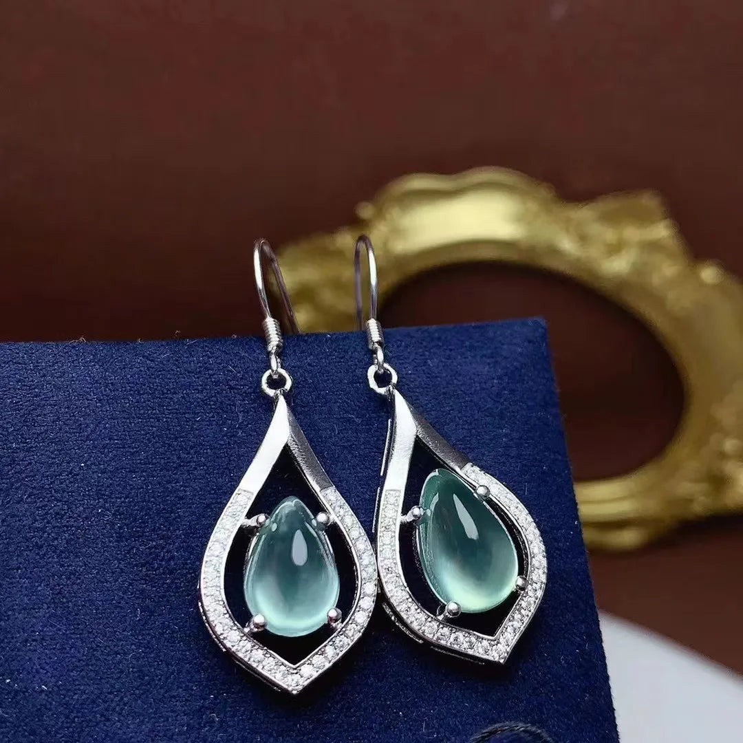 Fashion Jewelry Sets  925 Sterling Silver Gold-plated Natural Grape Stone Earring Pendant Set  Women Jewelry Set