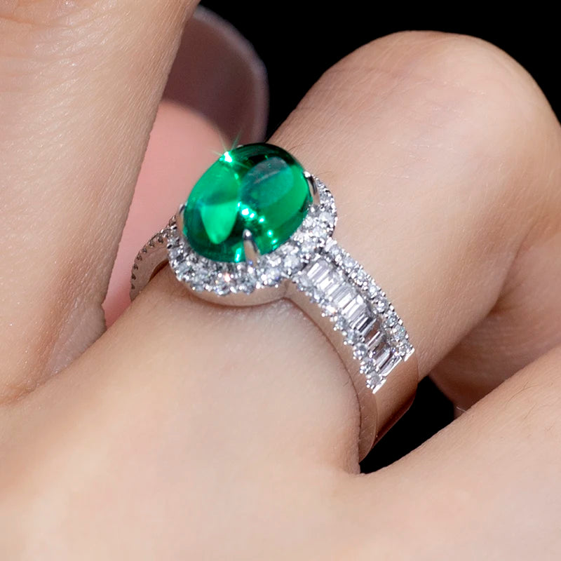Messi Jewelry MSR-1045 Custom 18K Gold Lab Grown Emerald Ring for Women