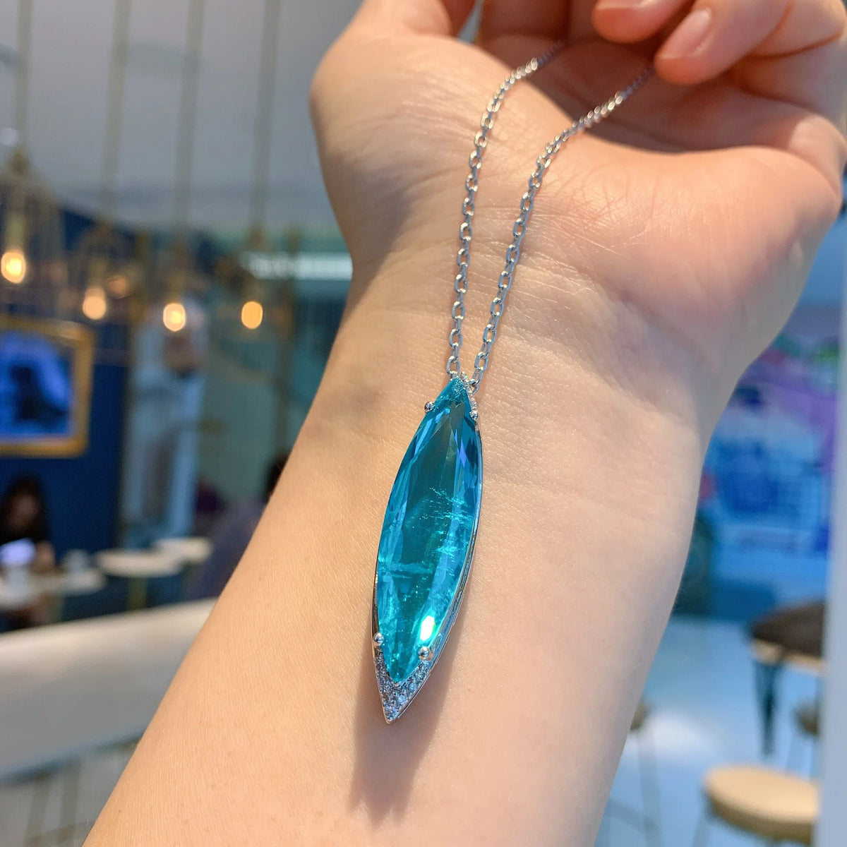 Gemfiori New Arrival Wish Hot Selling Vintage Fashion Paraiba Blue Teardrop Necklace Earrings Set for Women Factory Custom OEM