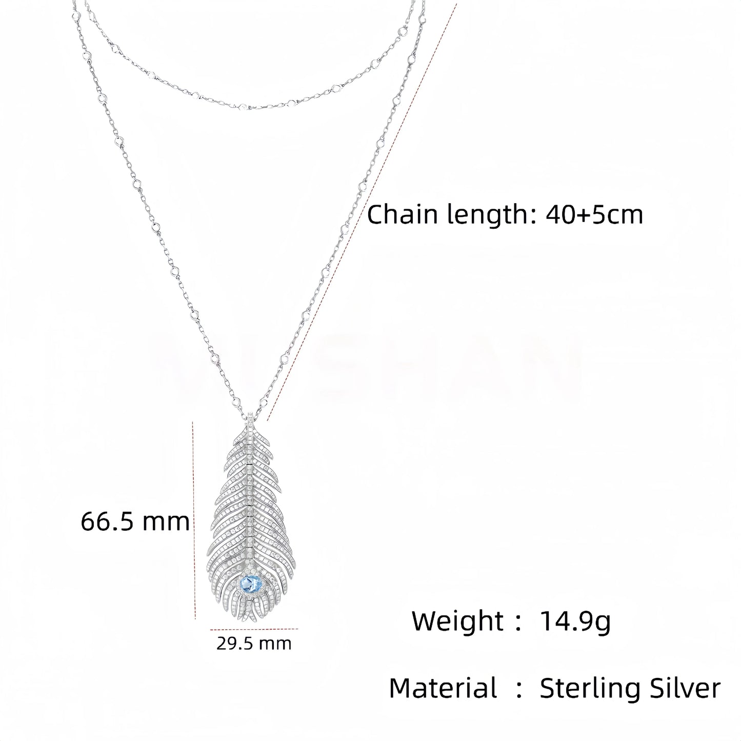 MUSHAN Jewelry 925 Silver Jewelry Long Chain Necklaces Women High Carbon Diamond Aquamarine Gemstones Feather Pendant Necklaces