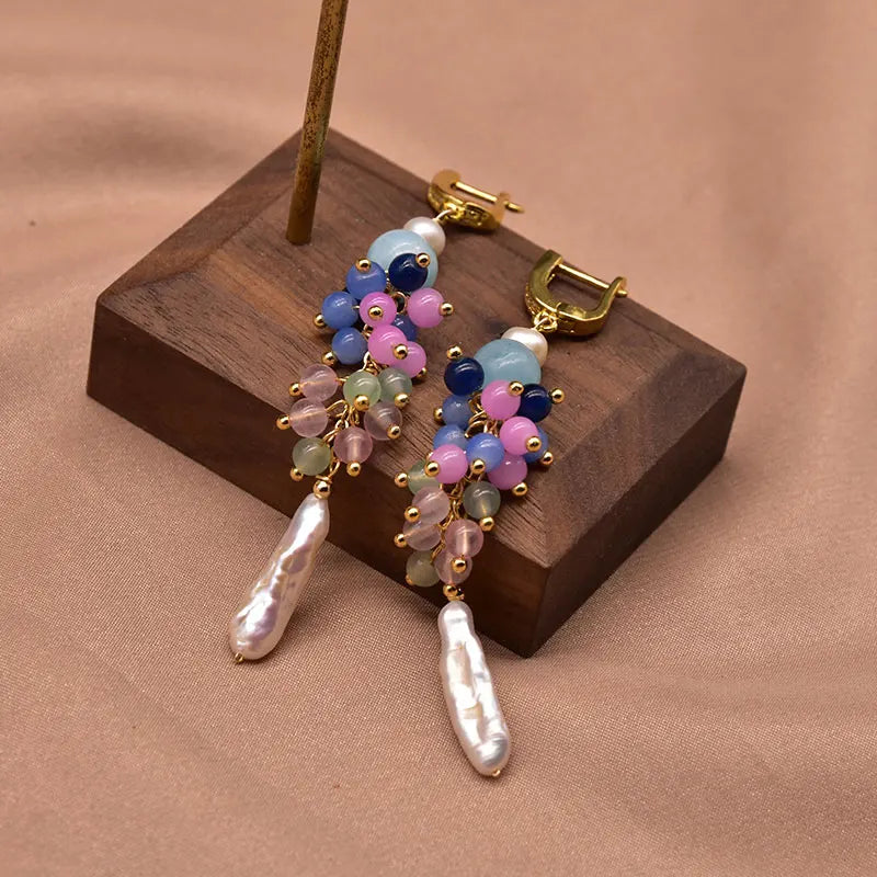 Natural Baroque Pearl Long Flower Drop Earrings for Women Wedding Engagmement Gift Handmade Jewelry Earrings Bulk