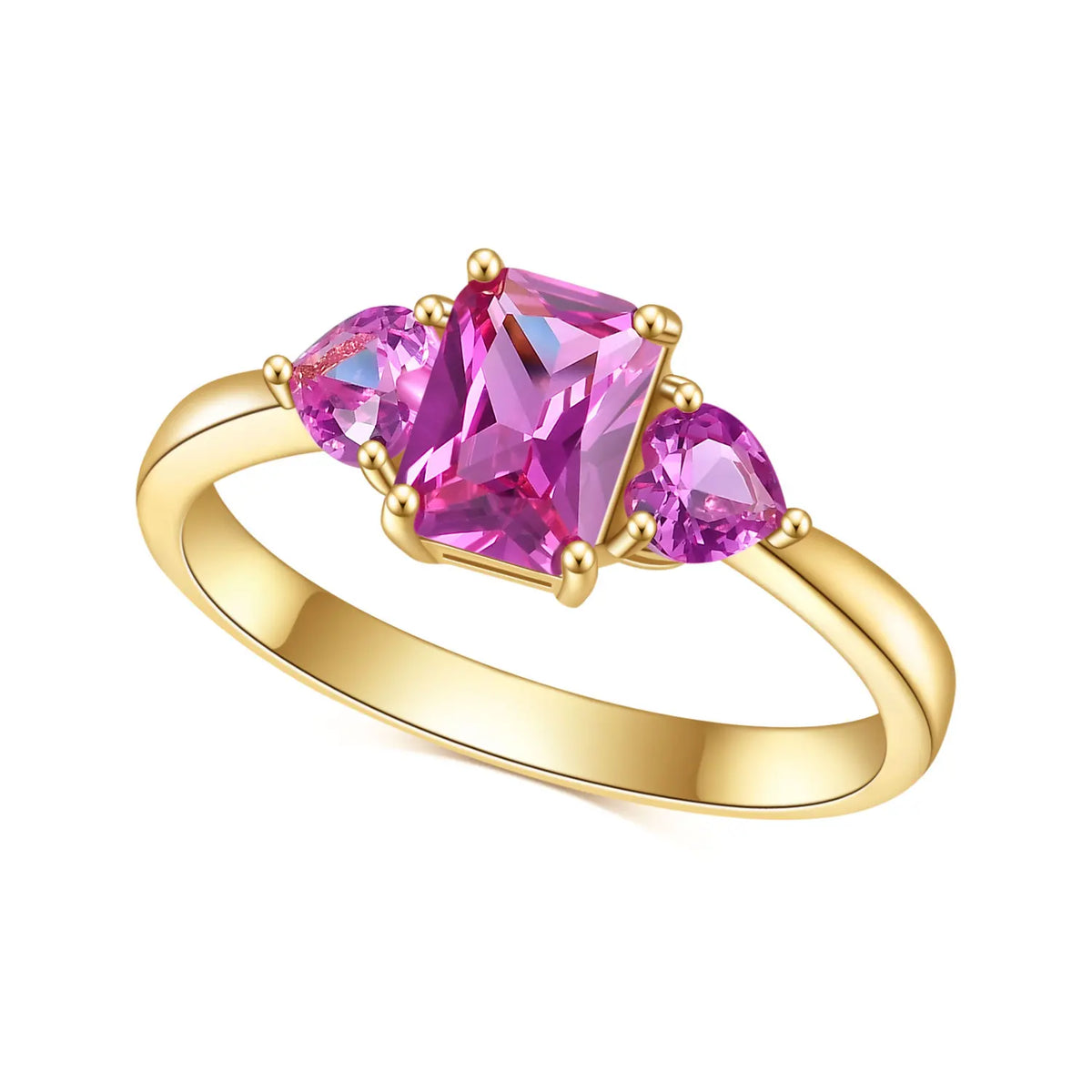 ArtistA Abiding Delicate Women Jewelry Three Stone 925 Sterling Silver Citrine Cz Lab Pink Sapphire Yellow God Plated Engagement Ring