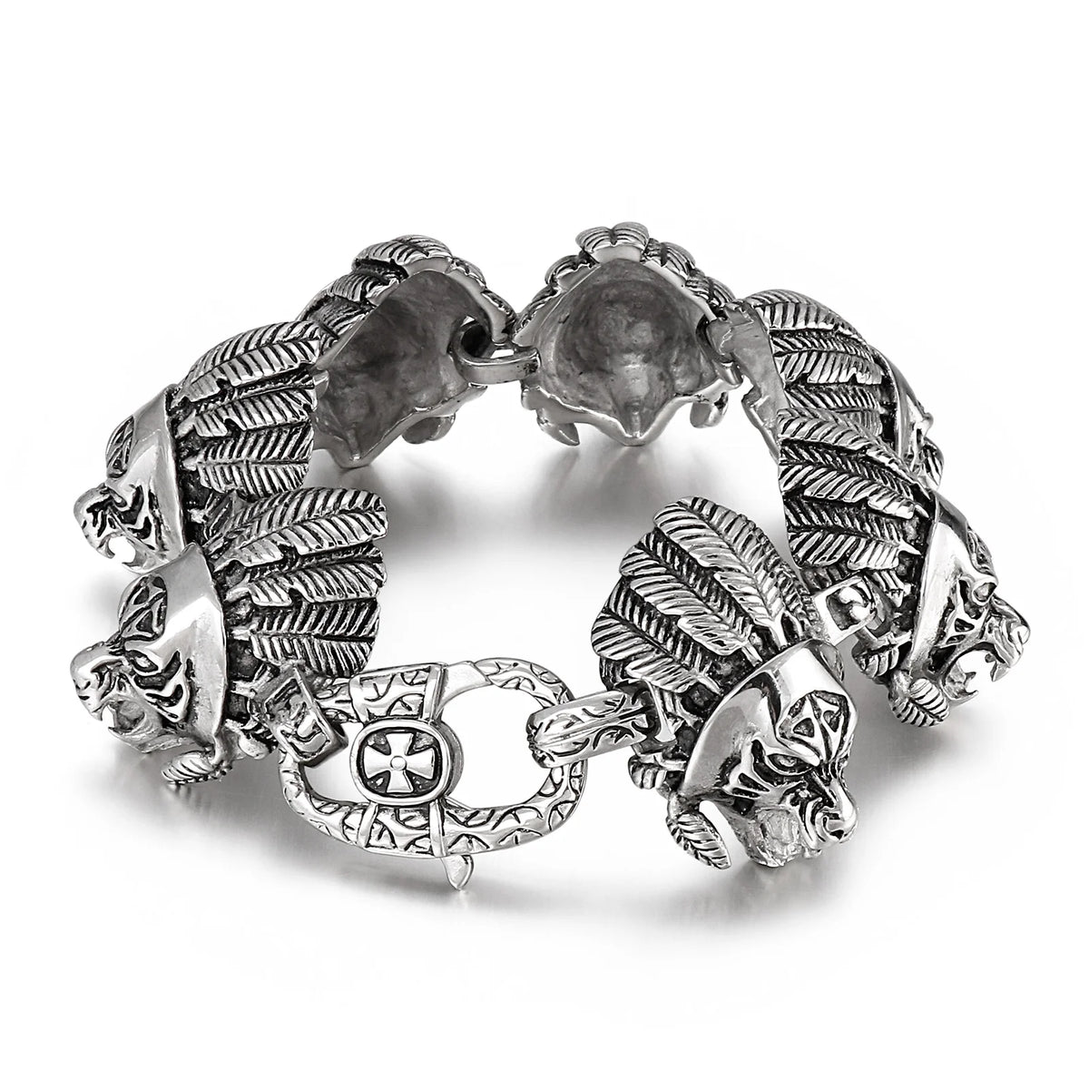 VIKING Mens Punk Wide Link Charm Bracelet – Silver Stainless Steel