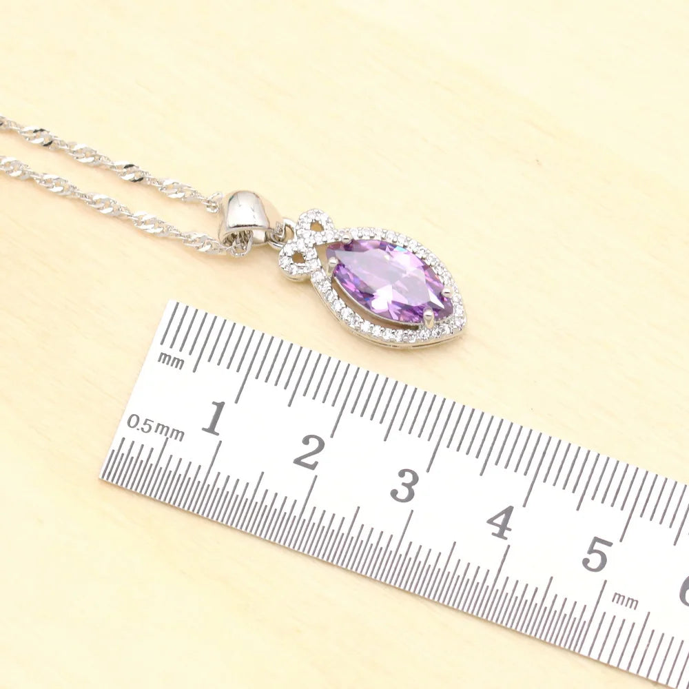 XOTICA 2022 New Classic Purple Crystal Jewellery Sets for Women Zircon Open Ring Pendant Necklace Bracelet Earrings for Wedding Party