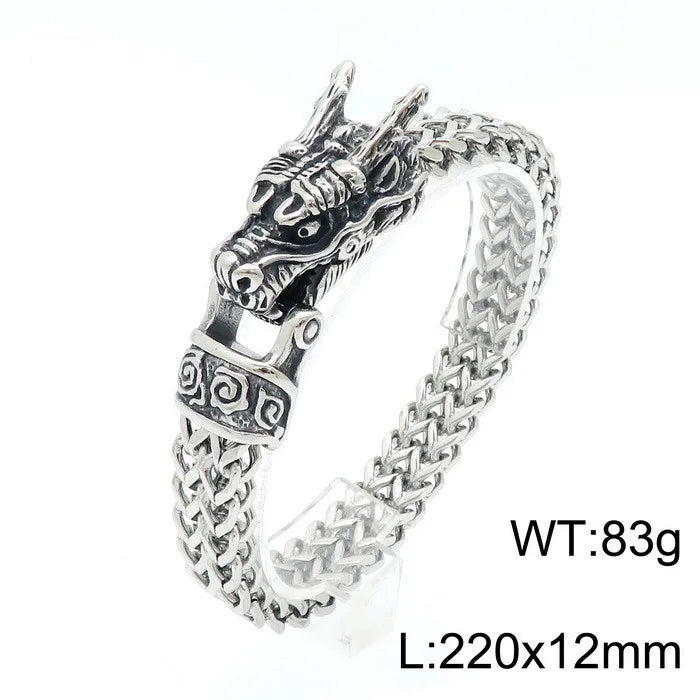 REBEL Punk Fashion Stainless Steel Bracelet Dragon Head Chain Men Bracelet Necklace
